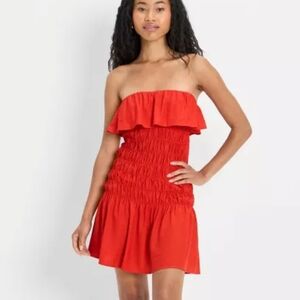 Women's Drop Waist Red Ruffled Spaghetti Strap Dress Future Collective Large